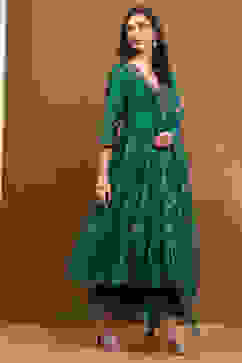 Green Embroidered Angrakha Festive Anarkali Suit Set image number 5