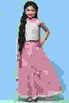 Pink Cotton Embroidered Blouse & Lehenga With Net Dupatta image number 7