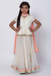Off White Metallic Print Lehenga Set image number 0