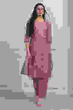 Lavender Floral Printed Straight Kurta Set image number 6