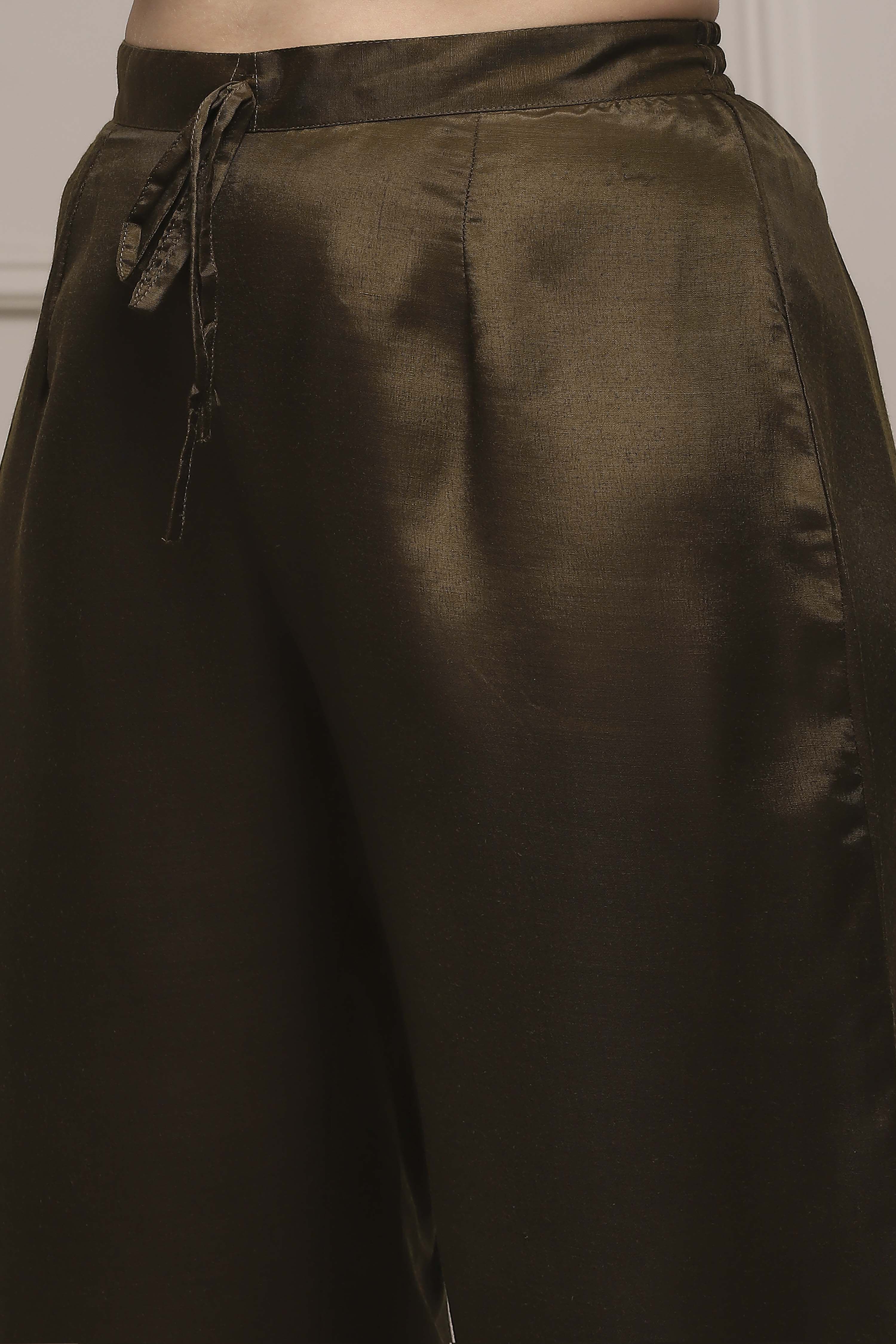 Green Chanderi Blend Printed Embroidered Unstitched Suit Set image number 3