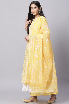 Yellow Cotton Double Layered Kurta Palazzo Suit Set image number 6