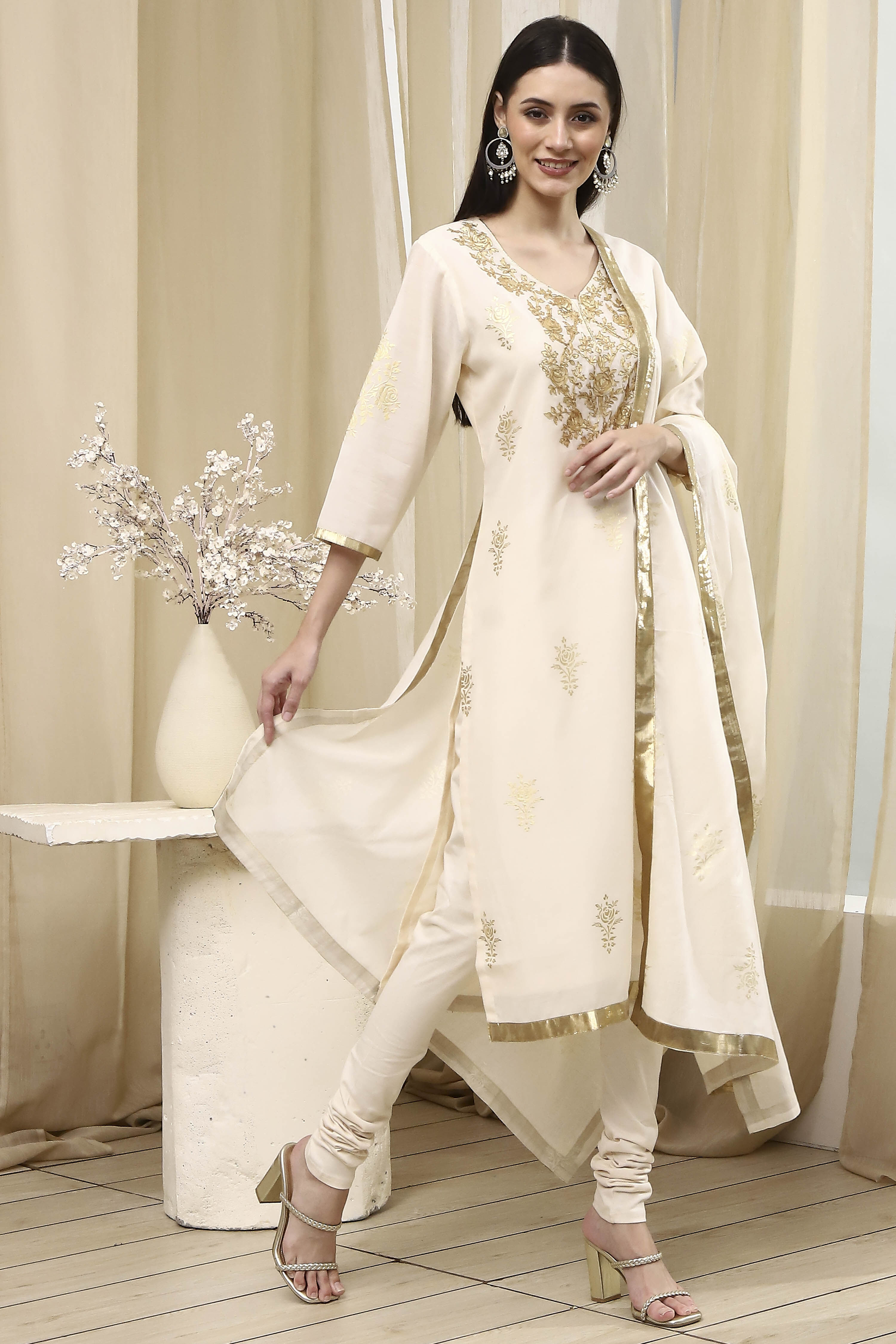 Blue Poly Chanderi Straight Suit Set image number 5