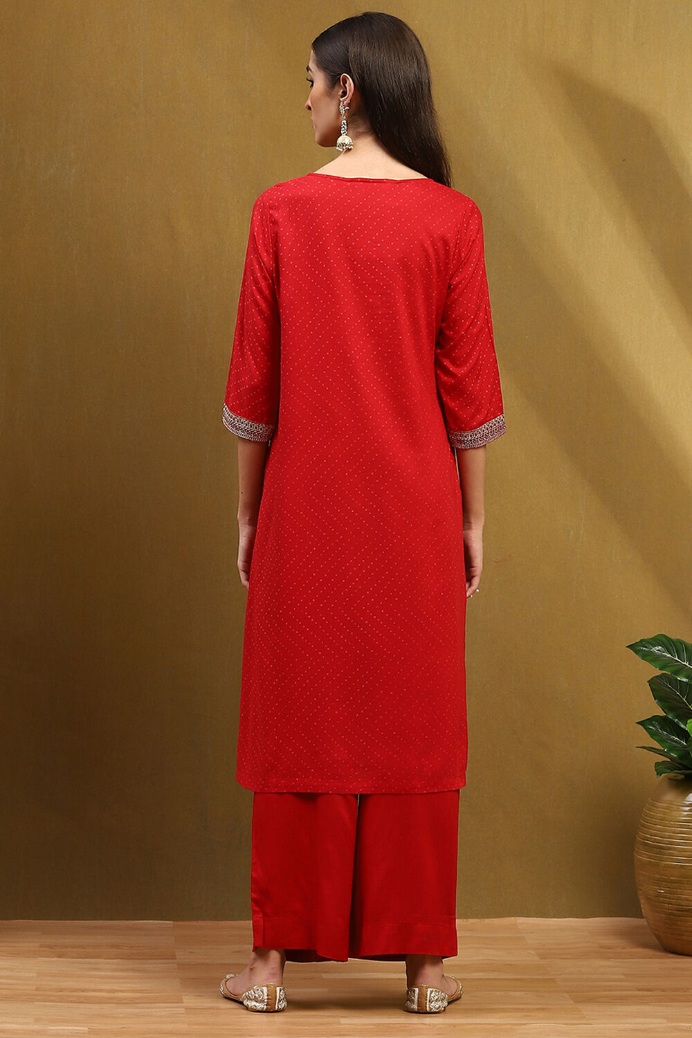 Cherry Red Bandhani Printed Straight Suit Set image number 4