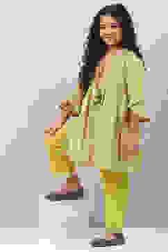 Olive Green Cotton A-Line Printed Kurta Set image number 0