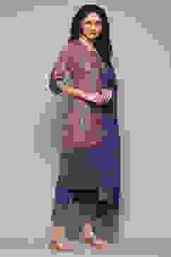 Pink & Purple Voile Straight Printed Kurta Slim Pant Suit Set image number 6