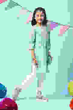 Turquoise Cotton Gathered 2 Piece Set image number 5