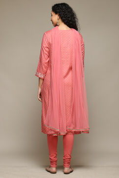 Coral Rayon Straight Kurta Churidar Suit Set image number 4