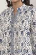 White and Blue Cotton Printed Pleated Straight Kurta image number 1