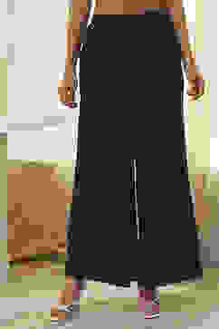 Navy Blue Viscose Solid Straight Palazzos image number 4