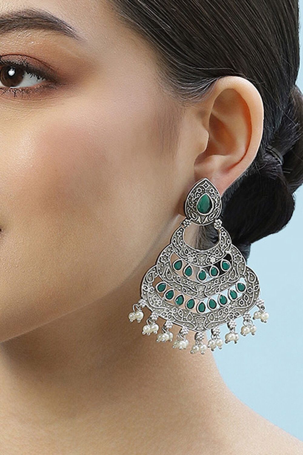 Oxidised Green Brass Earrings image number 1