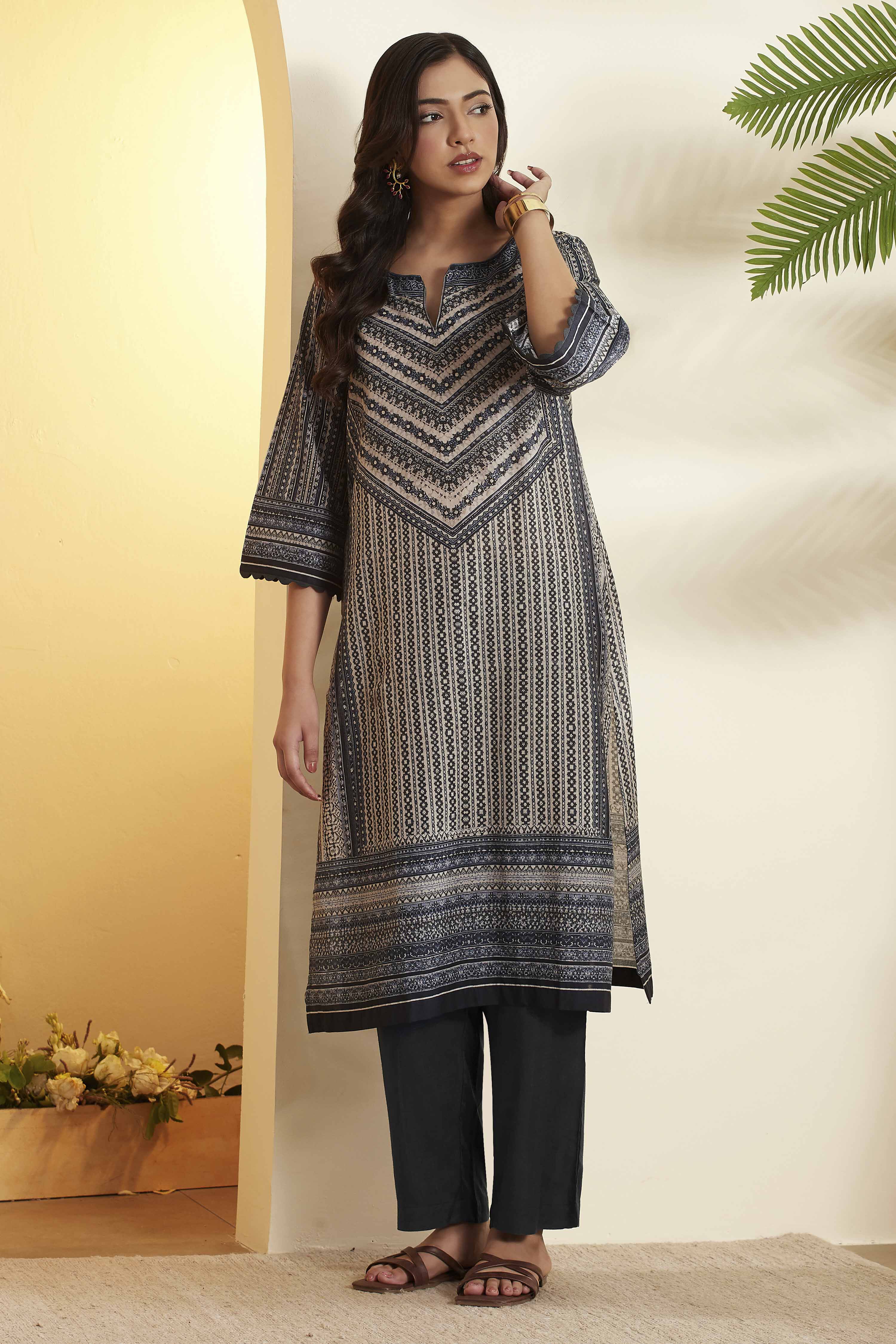 biba Black Cotton Straight KurtaBlack Cotton Straight Kurta-picture-350