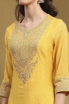 Yellow Embroidered Festive Kalidar Suit Set image number 1