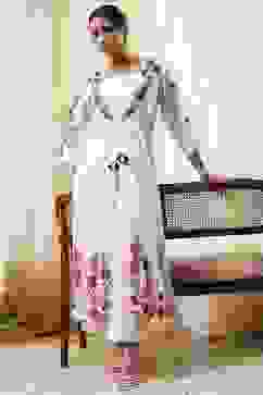 Off-White and Red Anarkali Fusion Set image number 0