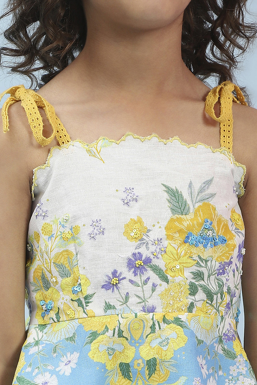 White Cotton Floral Printed Top and Pant Set image number 1