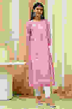 Pink Cotton Printed Straight Kurta image number 5