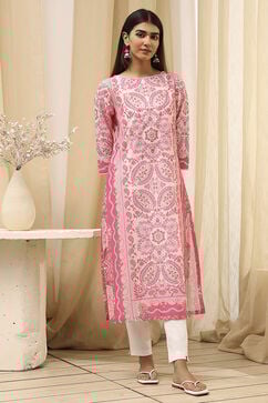 Powder Pink Cotton  Kurta image number 5