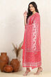 Pink Cotton Screen Print Unstitched Suit Set image number 4