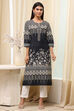 Black Cotton Printed Straight Kurta image number 5