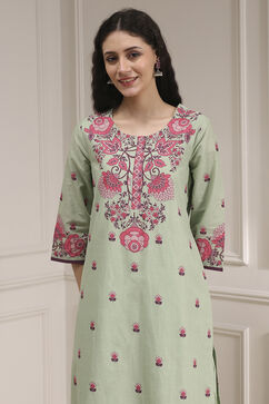 Sage Green Cotton Printed Straight Suit Set image number 1