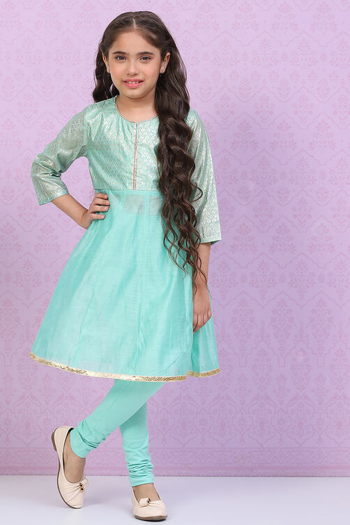 Blue Art Silk Straight Printed Kurta Set image number 0