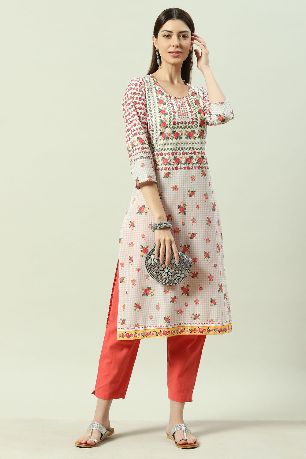 White Cotton Straight Kurta image number 5