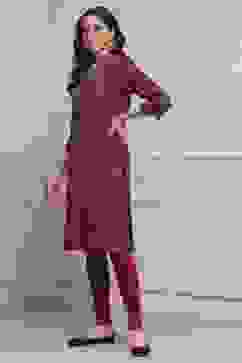 Maroon Yarn-Dyed Printed Straight Winter Kurta image number 2