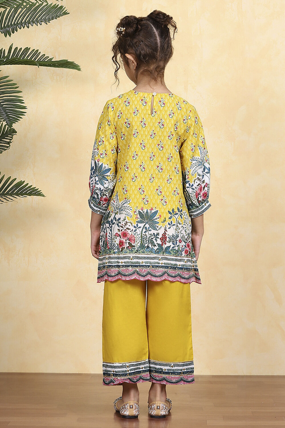 Yellow Cotton Printed A-Line Kurta Pants Set image number 4