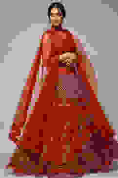 Red Nylon Embroidered Lehenga Set image number 6