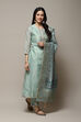 Sky Blue Chanderi Hand Embroidered Unstitched Suit Set image number 7