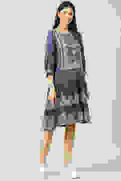 Blue Cotton Flared Fusion Dress image number 3