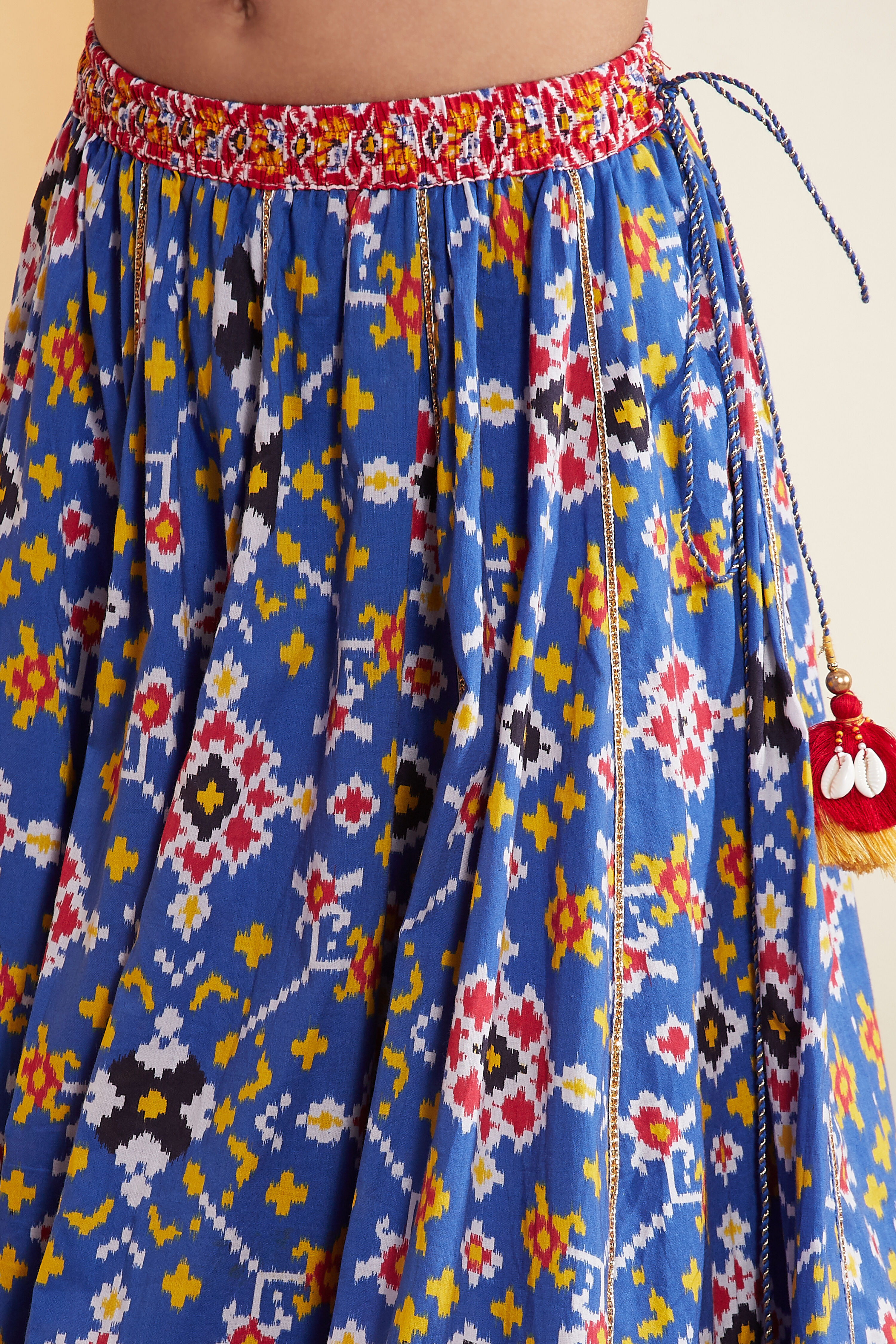 Blue Cotton Printed Kalidar Lehenga Set image number 2