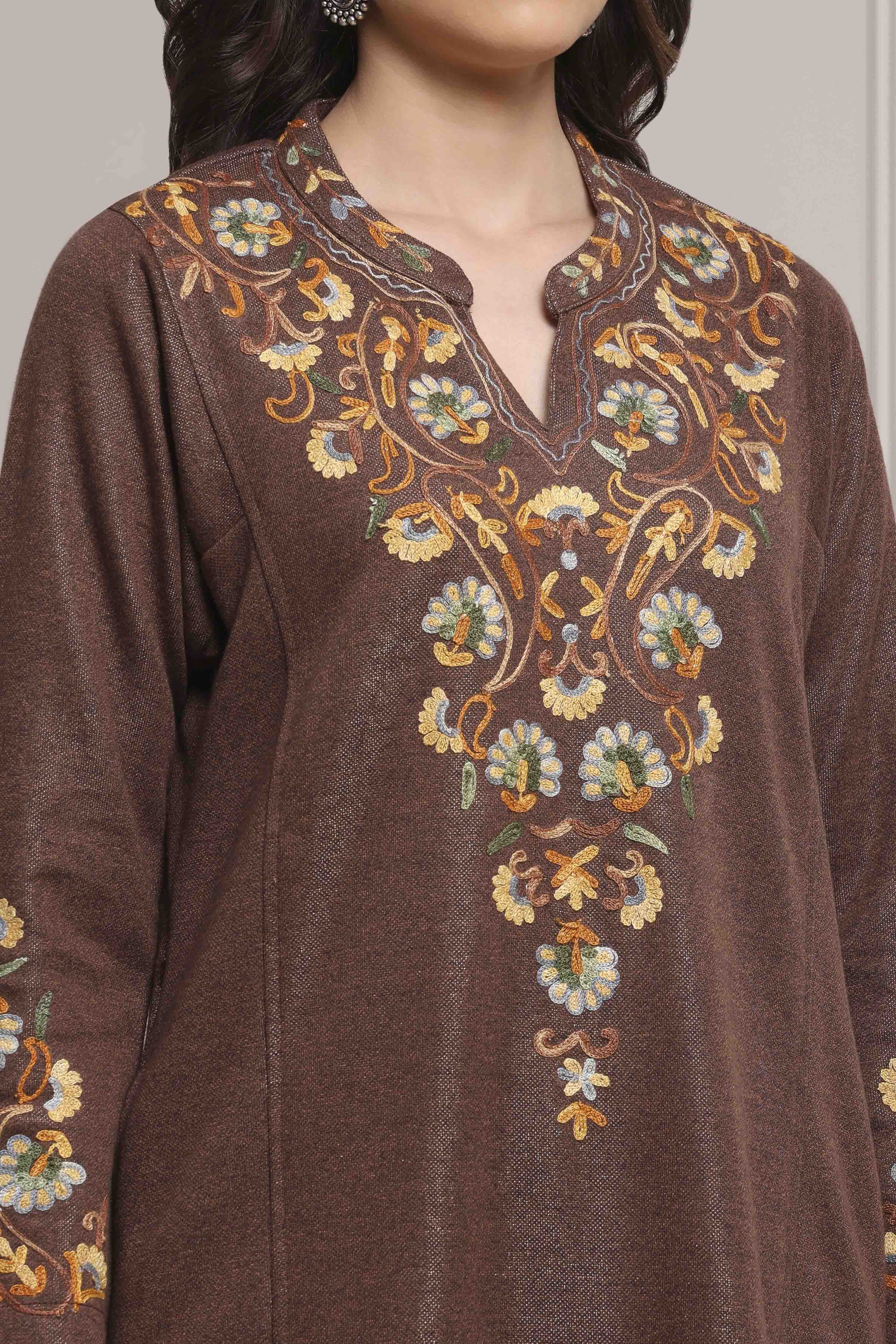 Brown Polyester Straight Yarndyed Kurta image number 1