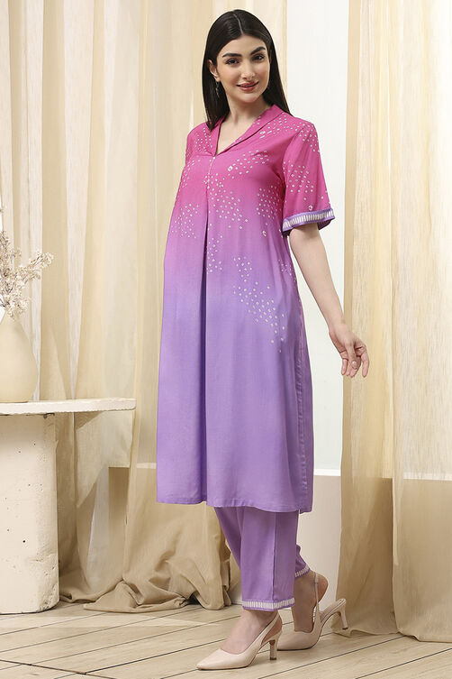 Lilac and Pink Printed Straight Co-ord Set image number 3