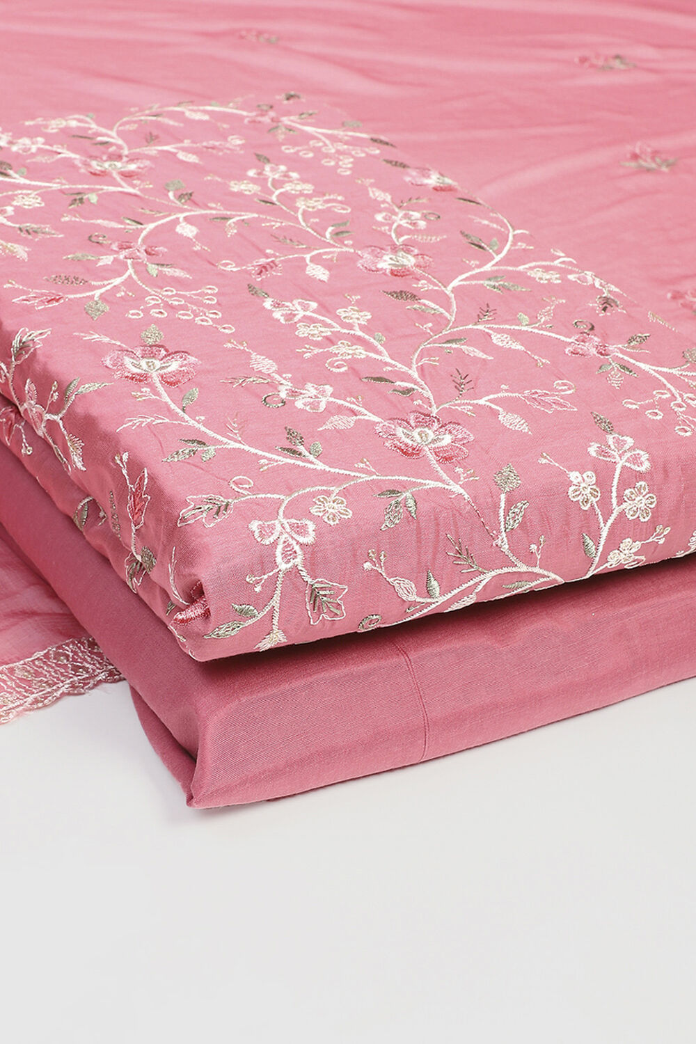 Pink Chanderi Blend Unstitched Suit Set image number 5