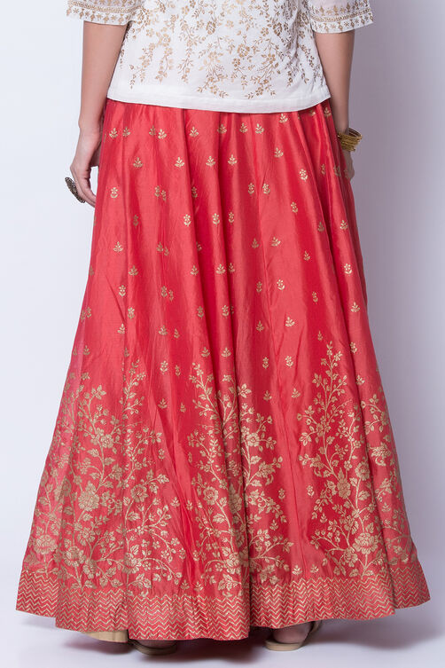 Off White Gold Metallic Print Skirt image number 5