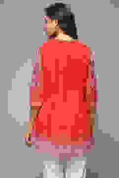Red Cotton Blend Printed Kurti image number 2