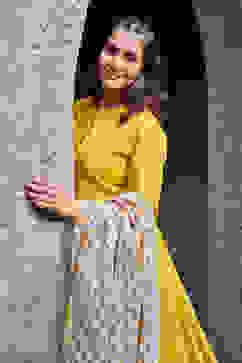 Yellow Cotton Gathered Kurta & Pants Suit Set image number 7