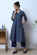 Indigo Art Silk Fusion Kurta Relaxed Pant Suit Set image number 6