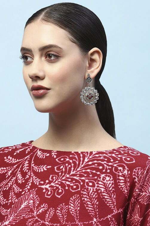 Pink Oxidised Stone Studded Danglers image number 1