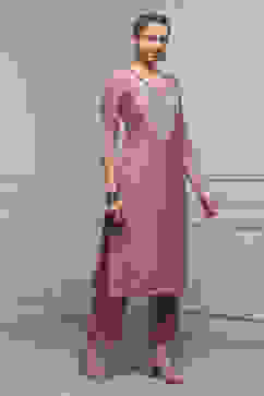 Beige Mul Chanderi Blend Hand Embroidered Unstitched Suit Set image number 6