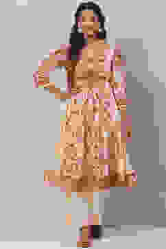 Cream Cotton Flared Kurta Set image number 0