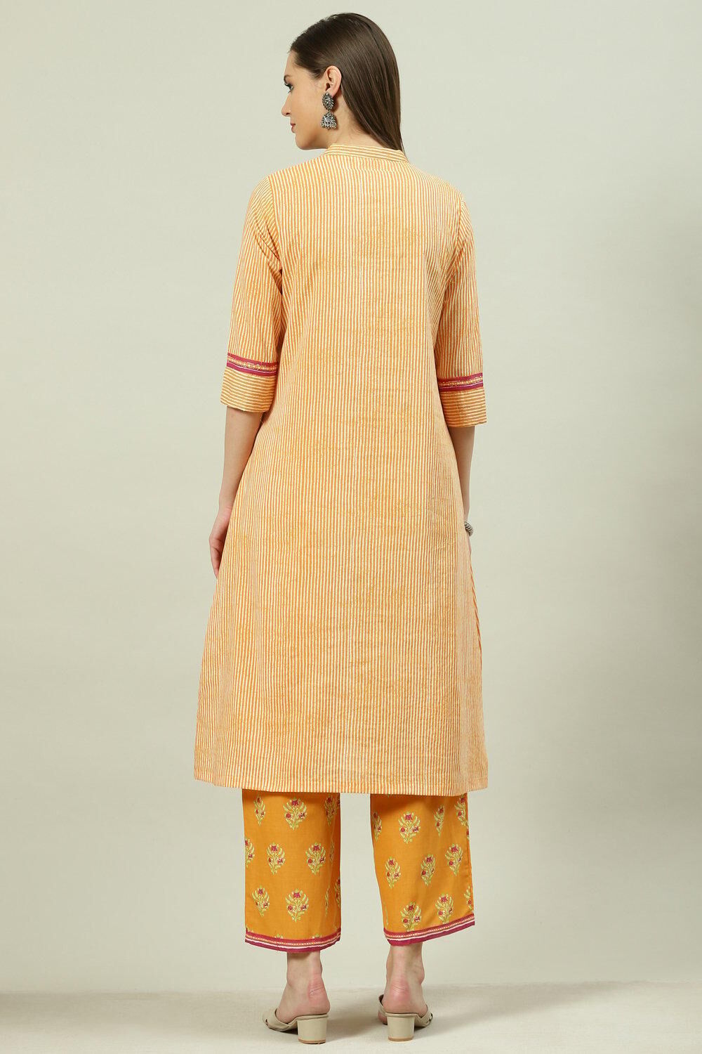 Yellow Cotton A-Line Kurta Palazzo Suit Set image number 5