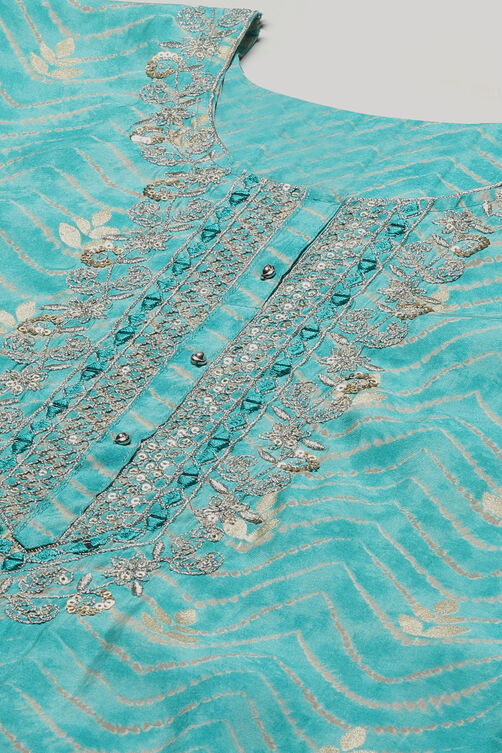 Blue Modal Machine Embroidered Unstitched Suit Set image number 2