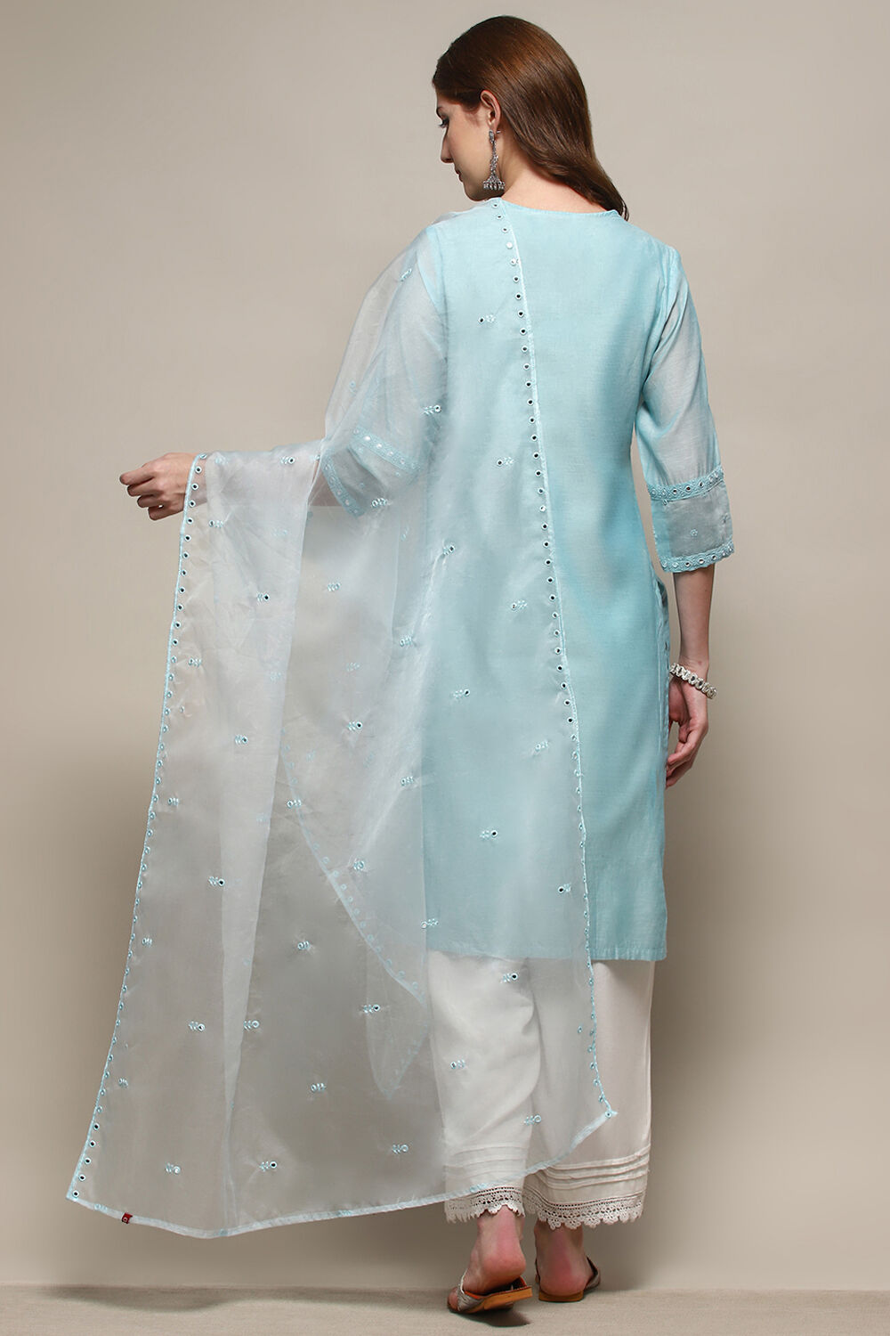 Blue Embroidered Nylon Dupatta image number 1