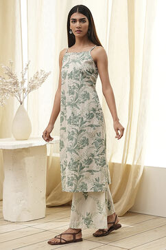 Green Cotton Floral Strappy Straight Kurta Set image number 3