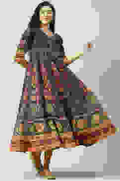 Teal Art Silk Flared Fusion Printed Dress image number 5