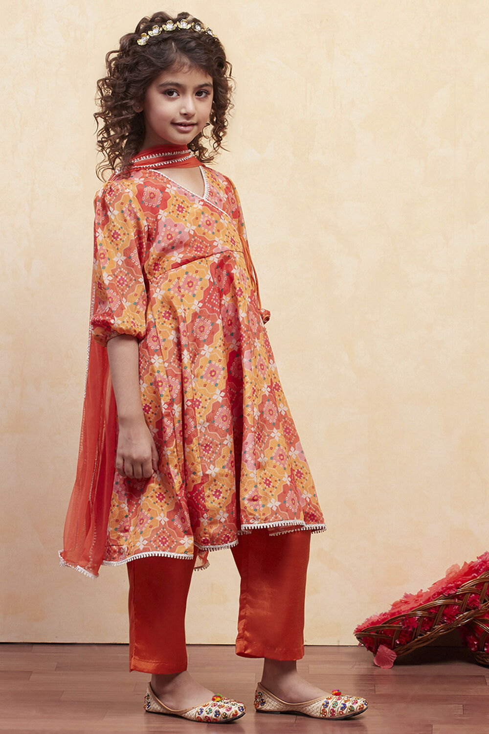 Turquoise Angrakha Printed Flared Suit Set image number 5