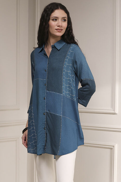 Blue Printed Straight Shirt image number 2