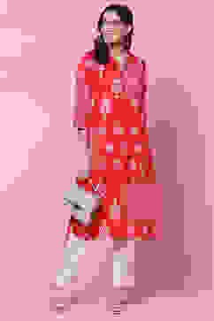 Red Cotton A Line Kurta image number 5